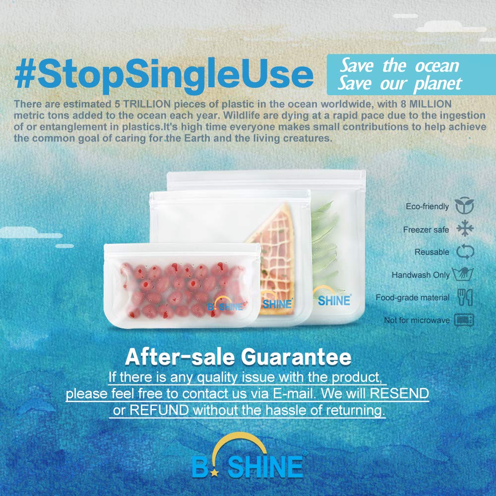 B.SHINE Reusable Storage Bags - 9 Pack Ziplock Sandwich Bag, Snack Bag, Lunch Bag with Matching Sealing Clip, Leakproof (9 Pack - 6 Sandwich Bags + 3 Snack Bags - Clear)