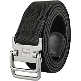Drizzte Plus Size 39-75'' Mens Belt Double Ring Canvas Web Fabric Belt Casual Work Tactical Black