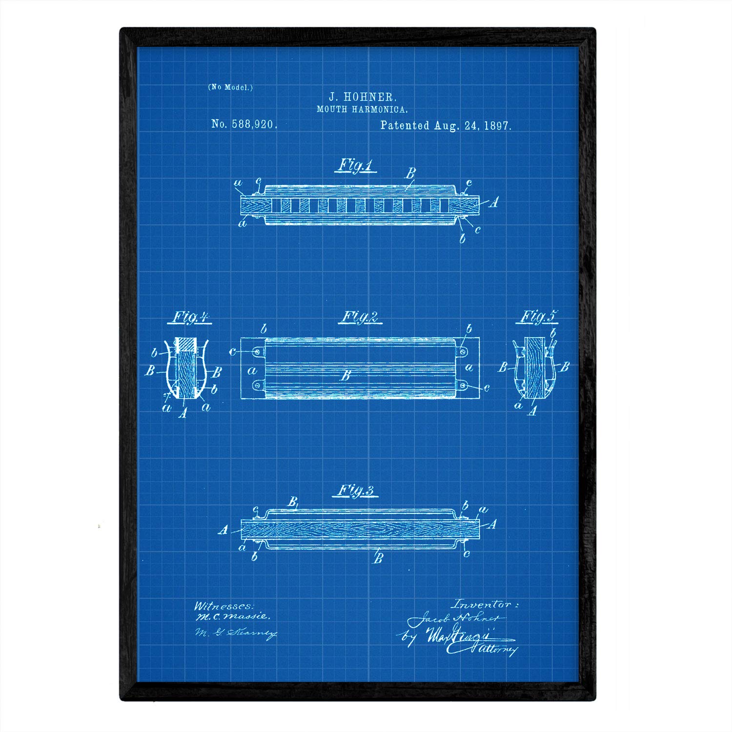 Nacnic Poster with Harmonica Patent 2. film with old design patent in A3 size with blue background — image 1