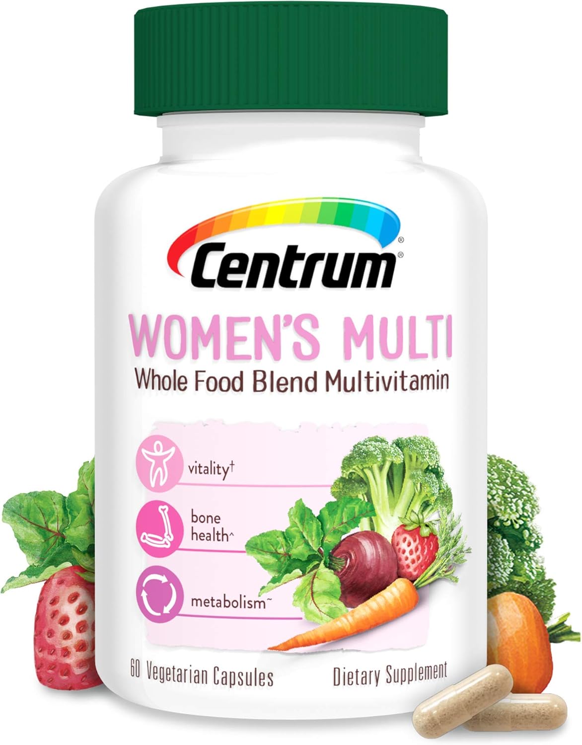 Amazon Com Centrum Whole Food Multivitamin For Women With Vitamin C Vitamin D Zinc Non Gmo Vegetarian Gluten Free Supplement 30 Day Supply 60 Capsules Health Personal Care