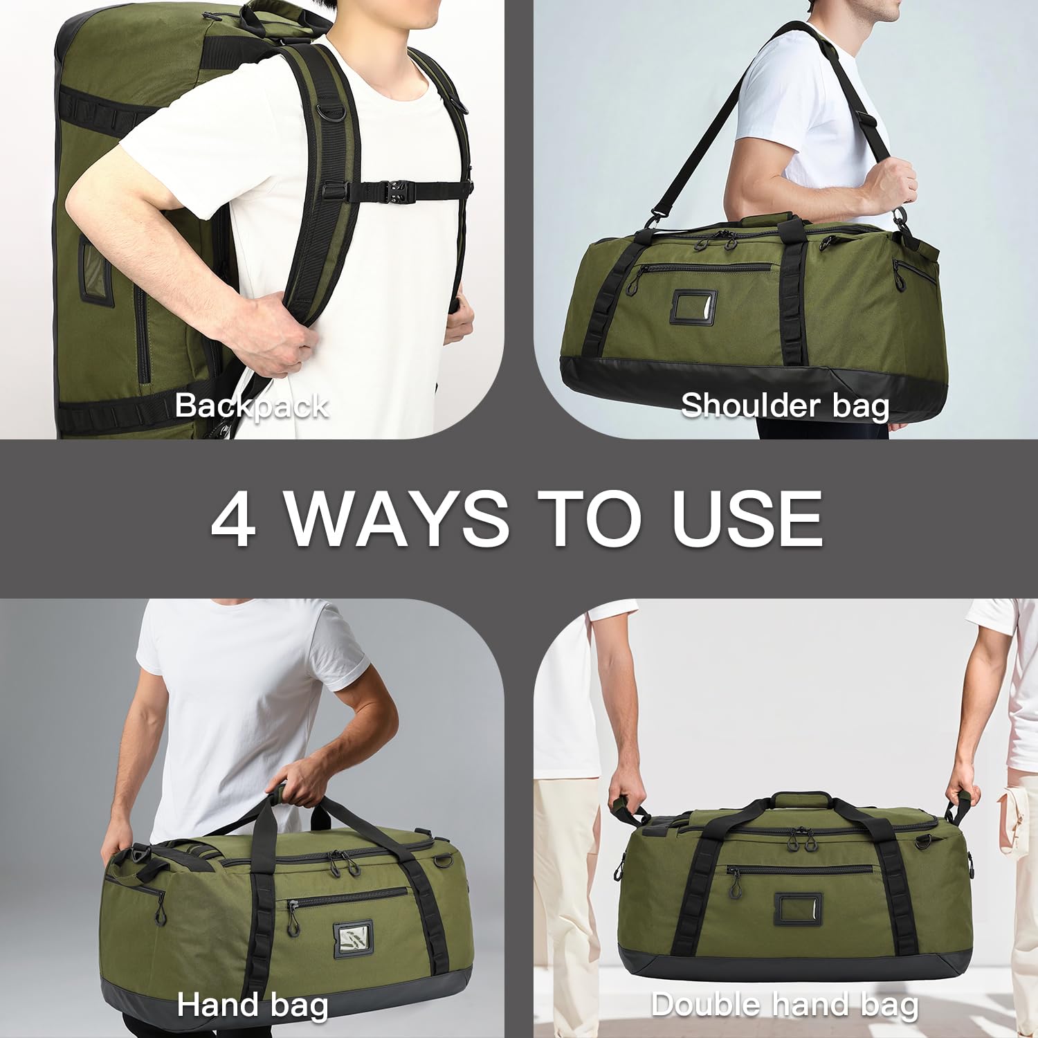TUGUAN Reisetasche Groß XL Weekender Reise-Rucksack für Herren Damen Wasserdicht Extra großes Gepäck Handgepäck Tasche für Urlaub Camping Sport Duffel Bag 100 Liter, Grün 3