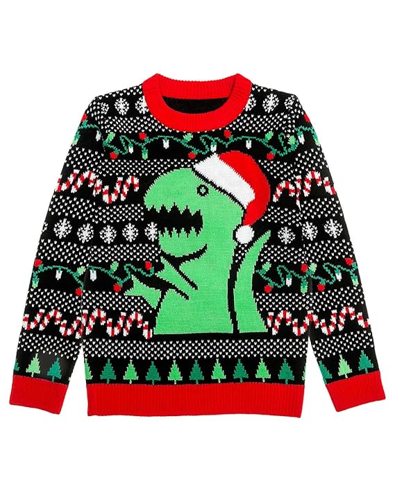 Weihnachtspullover Herren Damen Kinder T-Rex Strickpullover Sweater