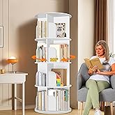 RUNSUNSPRI 4 Tier Rotating Bookshelf Tower, Spinning Bookshelf, Revolving 360° Bookcase Storage Round Carousel, Vertical Rotate Turning Spiral Corner Organizer Lazy Susan, White
