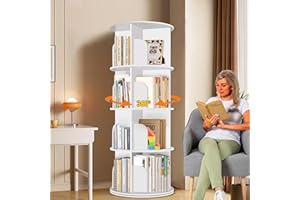 RUNSUNSPRI 4 Tier Rotating Bookshelf Tower, Spinning Bookshelf, Revolving 360° Bookcase Storage Round Carousel, Vertical Rotate Turning Spiral Corner Organizer Lazy Susan, White