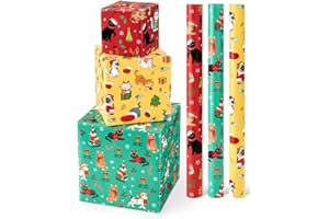 WERNNSAI Christmas Cat Wrapping Paper - 3 Rolls 43 cm x 305 cm Kitten Cat Gift Wrapping Papers for Christmas Holiday Wrap Pap