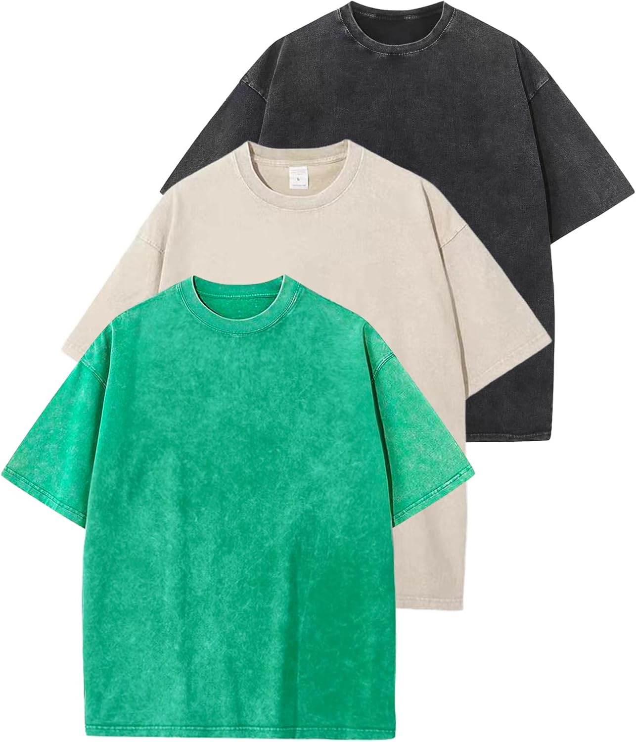 3er Pack Herren Oversize Vintage T-Shirts - Loose Fit Freizeit Kurzarm Oberteile - Bild 40 von 103
