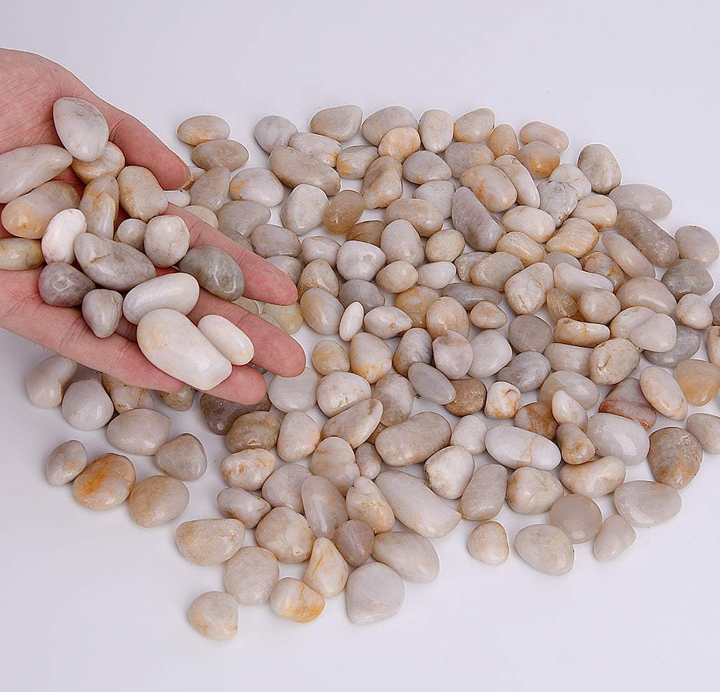 Hisredsun 2.1 lb White Decorative Stones,Natural Polished Pebbles for Plant Pots,River Rocks for Landscaping Vase Fillers,Succulents,Aquarium and Garden Decoration
