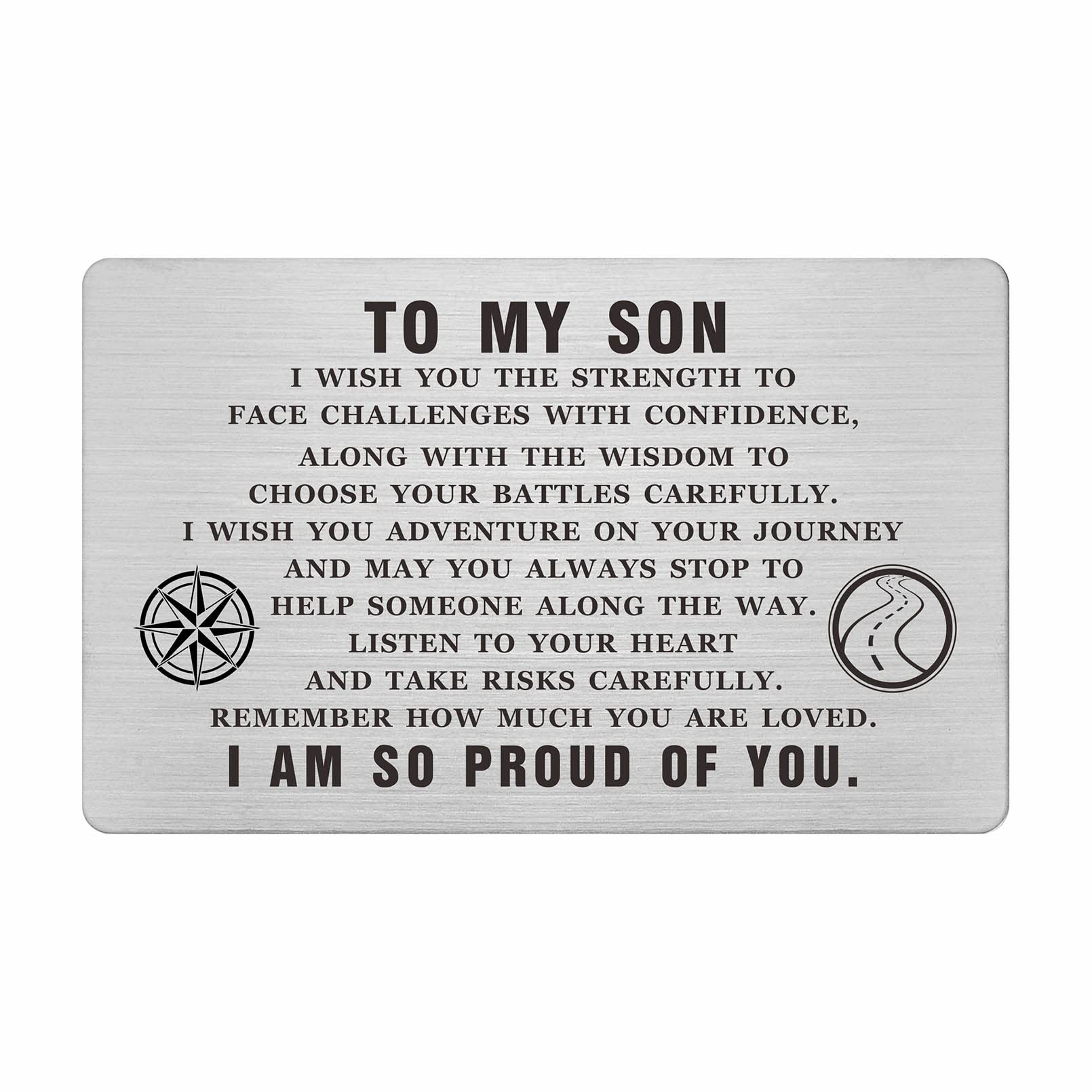 ABNTY To My Son Graduation Card - Steel Engraved Inspirational Quote Message Gifts for Son - Birthday Christmas Gifts Wallet Insert
