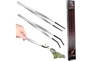 Qishiyi Extra Long Feeding Tongs with Rubber Cover Tips,2PCS 11.8" Stainless Steel Long Tweezers for Fish Tank,Terrarium,Reptile, Bearded Dragon(Straight and Curved Tweezers） (Silver, 11.8inch)
