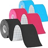 Pro Synthetic Kinesiology Tape Waterproof Athletic Tape [3 Rolls] 2inch x Long Roll 16ft Free Cut Tape for Ankle Wrists Knees Elastic Swimming Sports Activities Tapes（Mix)