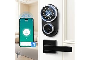 Cobuy Keyless Entry Door Lock with Handle,Digital Smart Door Deadbolt with Keypad Code,Fingerprint with APP Control,Easy Installation, Auto Lock,Anti-Peeping Password