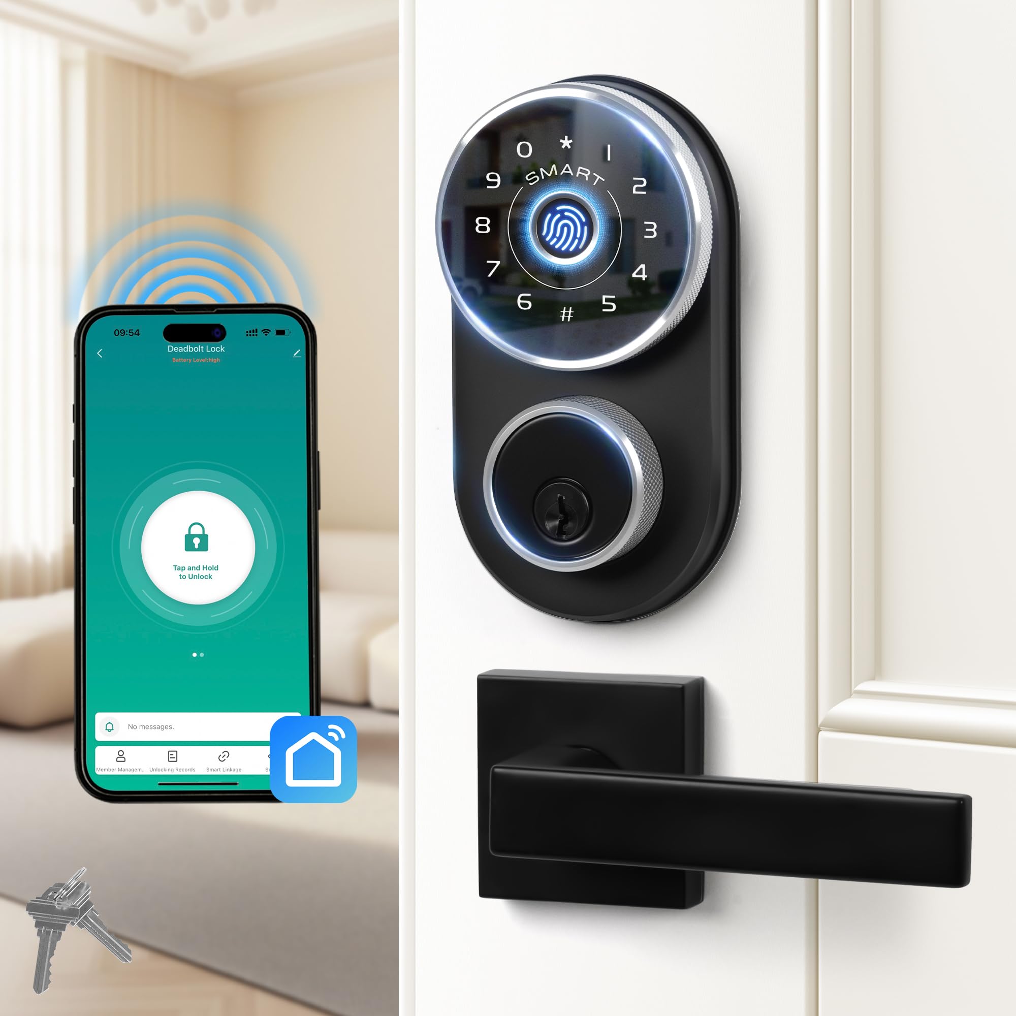 Photo 1 of Cobuy Keyless Entry Door Lock with Handle,Digital Smart Door Deadbolt with Keypad Code,Fingerprint with APP Control,Easy Installation, Auto Lock,Anti-Peeping Password