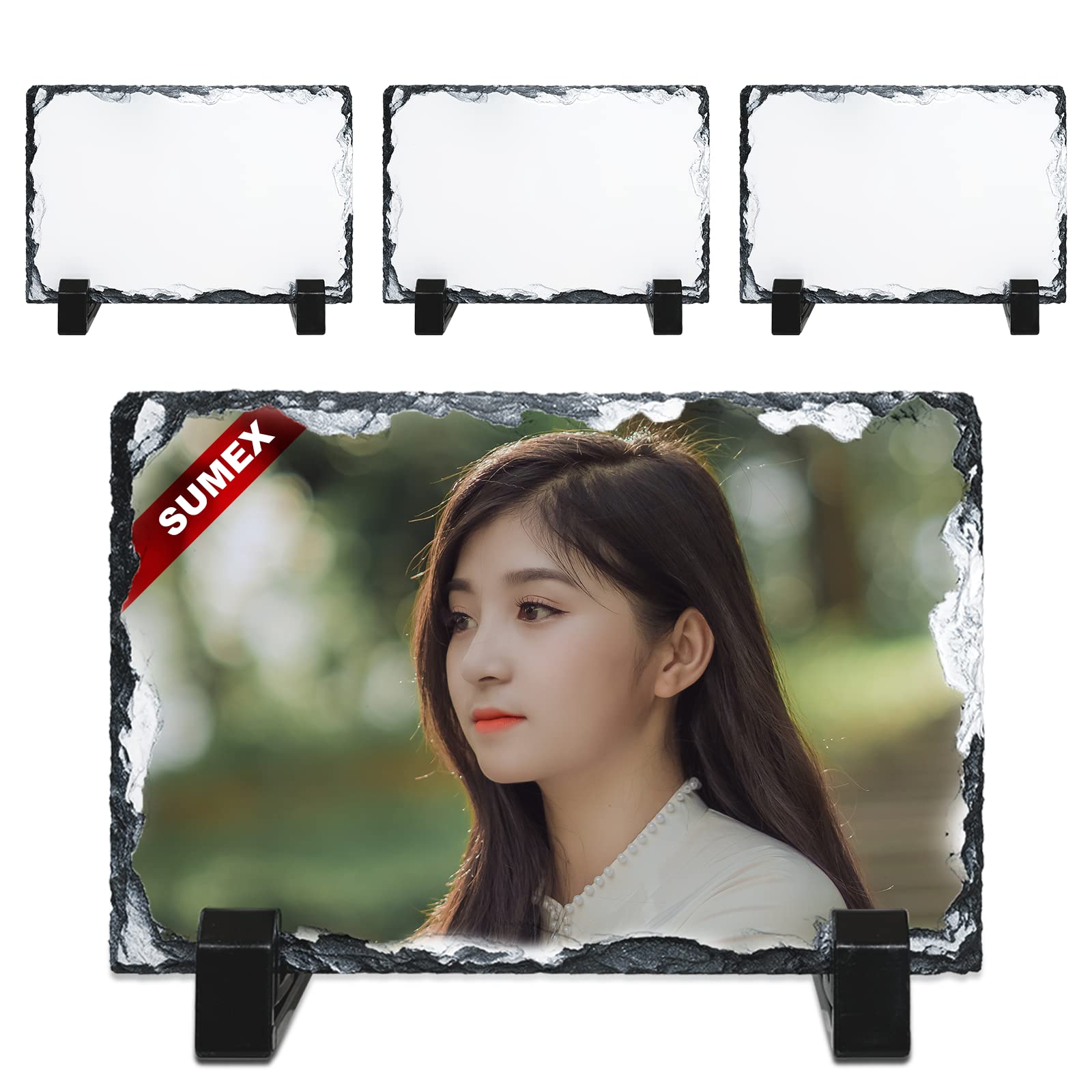 SUEMX 4 Pcs Sublimation Slate Blanks Photo Picture Frame,9×14cm Glossy Surface Sublimation Rock Photo Frame for Wedding,Valentine's Day