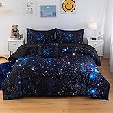 Dozrmey 6 Pcs Galaxy Comforter Set Twin Size Space Blue and Purple Starry Sky Night Bedding Set for Girls Boys Kids Twin(1 Comforter, 1 Flat Sheet, 1 Fitted Sheet, 1 Cushion Cover, 2 Pillowcases)