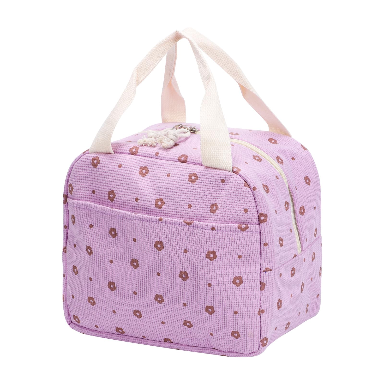 Risipu Insulated Lunch Bag for Women Kids Reusable Leakproof Children's Cooler Bag Lunch Box Bags for Girls Work School BBQ Picnic (Purple-Flower)