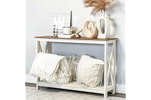 PHI VILLA White Entryway Table, Farmhouse Console Table Narrow Sofa Table Hallway, Ivory Skinny Entry Table
