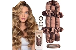 BLINKEEN Jumbo Heatless Hair Curler Set-Satin Heatless Curls Overnight, Jumbo Curling Rod Headband, No Heat Curlers To Sleep in (Brown)