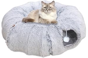 Oslynia Cat Tunnel for Indoor Cats, Detachable Soft Cat Tunnels Bed, Cat Hideout Donut Tunnel with Pom Pom Ball, Multifunctio