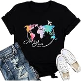 IFQ Travel Shirts for Women Airplane Trip T-Shirt Adventure Awaits Vacation Crewneck Tee