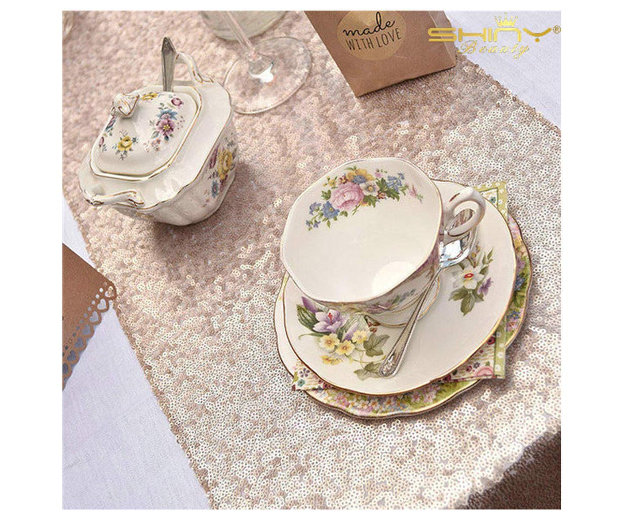 Best shinybeauty blush sequin table runner gold