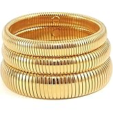 ORIGENCE Gold Bangles for Women and Men - Stainless Steel Snake Chain Bracelet, Flex Stretch Wristband, Irregular Cuff, Chunky Bangle - Non-Tarnish