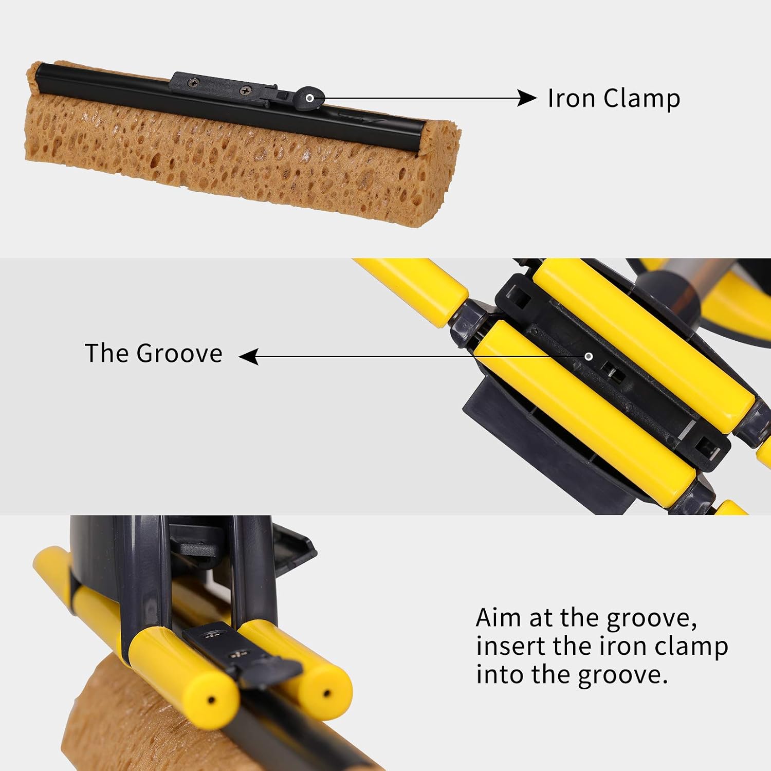 Yocada Sponge Mop Home Commercial Use Tile Floor Bathroom Garage Cleaning with Squeegee and Extendable Telescopic Long Handle 42-52 Inches Easily Dry Wringing - Image 4