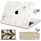Teryeefi for MacBook Air 13.6 inch Case M4 M3 M2 2022 2023 2024 2025 Model A2681 A3113 A3240 Plastic Hard Shell Cover with Screen Protector & Keyboard Cover & USB 3.0 Adapter, Gold Flower Leaf