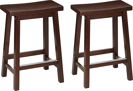 Amazon Com Amazonbasics Classic Solid Wood Saddle Seat Kitchen Counter Stool With Foot Plate 24 Inch Walnut Set Of 2 Furniture Decor