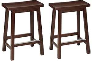 Amazon Basics Solid Wood Saddle-Seat Kitchen Counter-Height Stool, 24-Inch Height, Walnut Finish - Set of 2