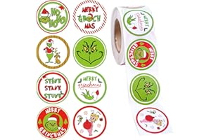 Adurself 500PCS Christmas Stickers Roll, 8 Funny Holiday Designs, 1.5" Round Adhesive Labels for Xmas Gift Wrapping, Greeting Cards, Envelopes & Party Decorations