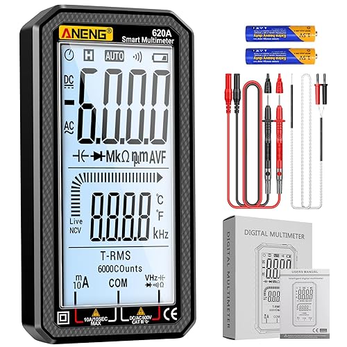 Digital Multimeter 6000 Counts Auto Ranging Voltmeter with LCD,Measures Ac/DC Current,Voltage,Resistance Temperature, for Electricians,DIY