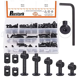 Rustark 121 Pcs Baby Bed Crib Screws Hardware Replacement Kit M6 15/20/25/30/35mm Hex Drive Socket Cap Screws Barrel Nuts Assortment Kit with One Free Hex Key for Beds Headboards Chairs Furniture