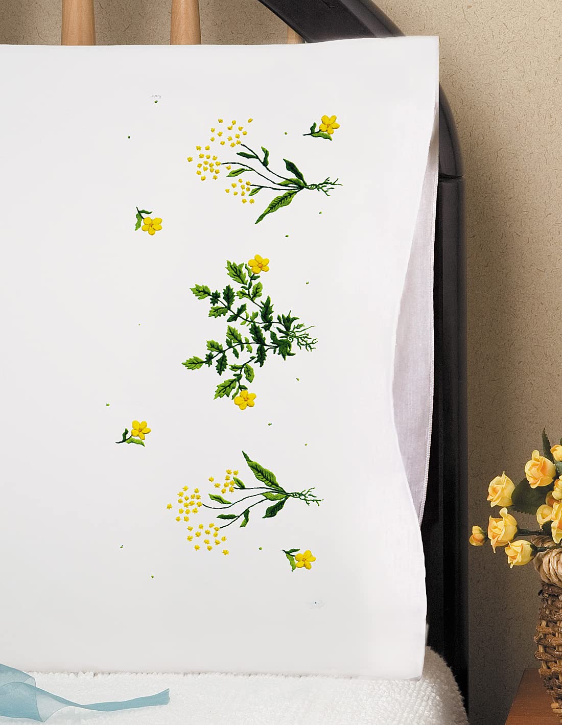 Tobin Stamped Pillowcase Pair for Embroidery, 20 by 30-Inch, Buttercups — image 1