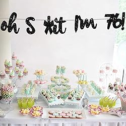 Oh I’m 76! Banner Backdrop Glitter Black Hallo