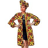 African Attire for Women Dashiki Jacket Blouse Kente Print Clothes Open Front Coat with Ankara Head Scarf