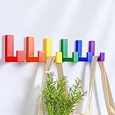 Teenyyou 6 Pack Cute Kids Coat Wall Hooks Wooden Adhesive Decorative Colorful Wall Mounted Hangers Backpack Hooks for Hanging Keys Towel Clothes Bathroom Organization(Rainbow)
