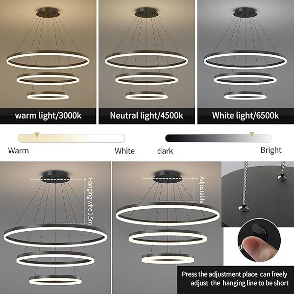 MATVEN MODERN CEILING CHANDELIER LIGHT, ACRYLIC ANTI-FLICKER BLACK PENDANT LIGHT FIXTURES WITH REMOTE CONTROL DIMMABLE 3 COLOR MODE & BRIGHTNESS ISLAND LIGHTS FOR KITCHEN DINING ROOM