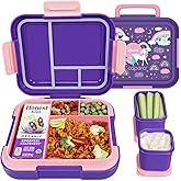 Caperci Bento Box for Kids - Leak-Proof Toddler Lunch Box Container with 2 Modular Containers & 4 Compartments, Hold 4.8 Cups, Portable Handle, BPA-Free, Microwave/Dishwasher Safe (Unicorn)