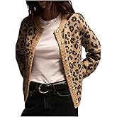 SweatyRocks Women's Leopard Print Cardigan Sweaters Casual Knitted Button Up Trendy Fall Outerwear