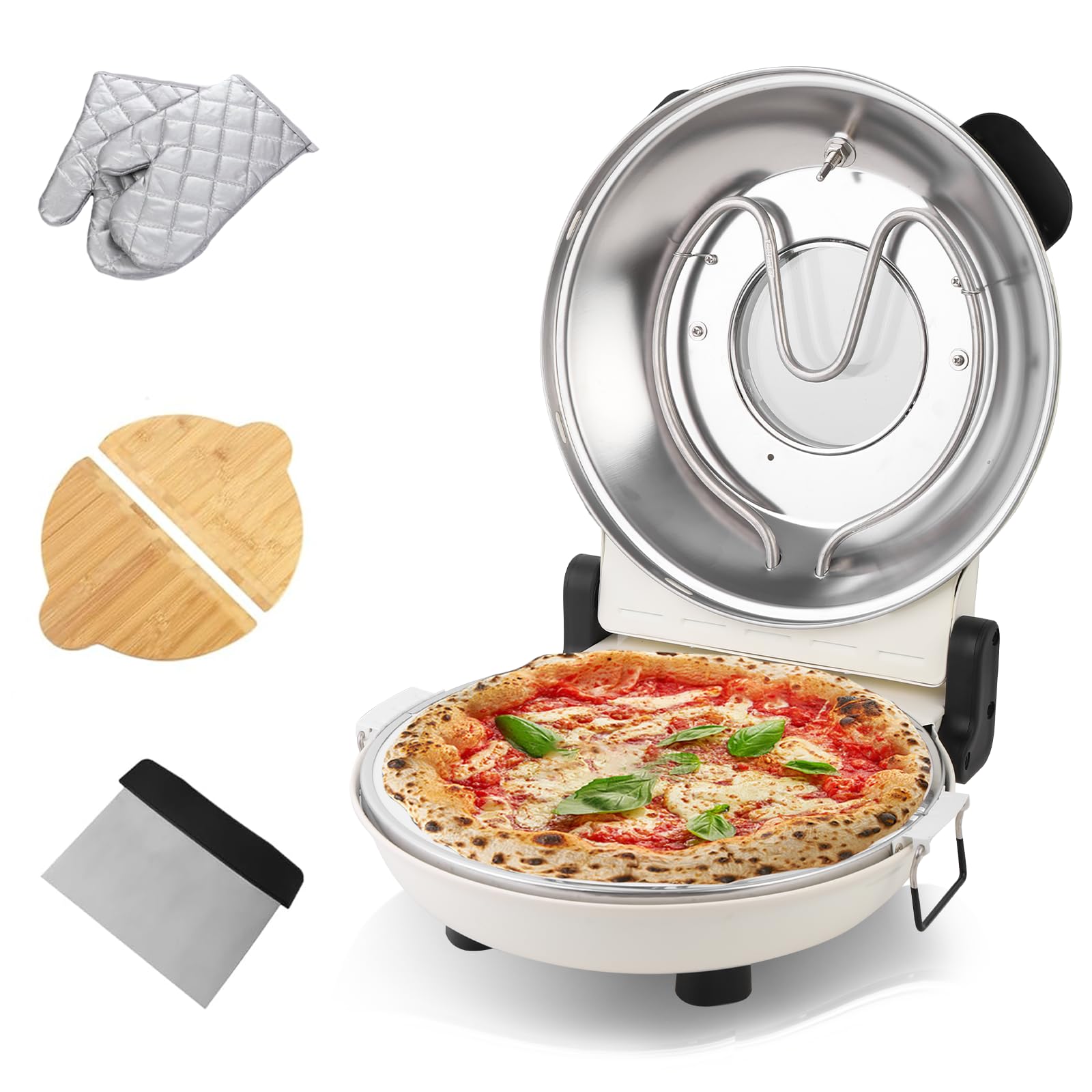 Photo 1 of YIBAKE Pizza Oven with Ceremic Stone, Up to 800 °F (Cream White, 12'')