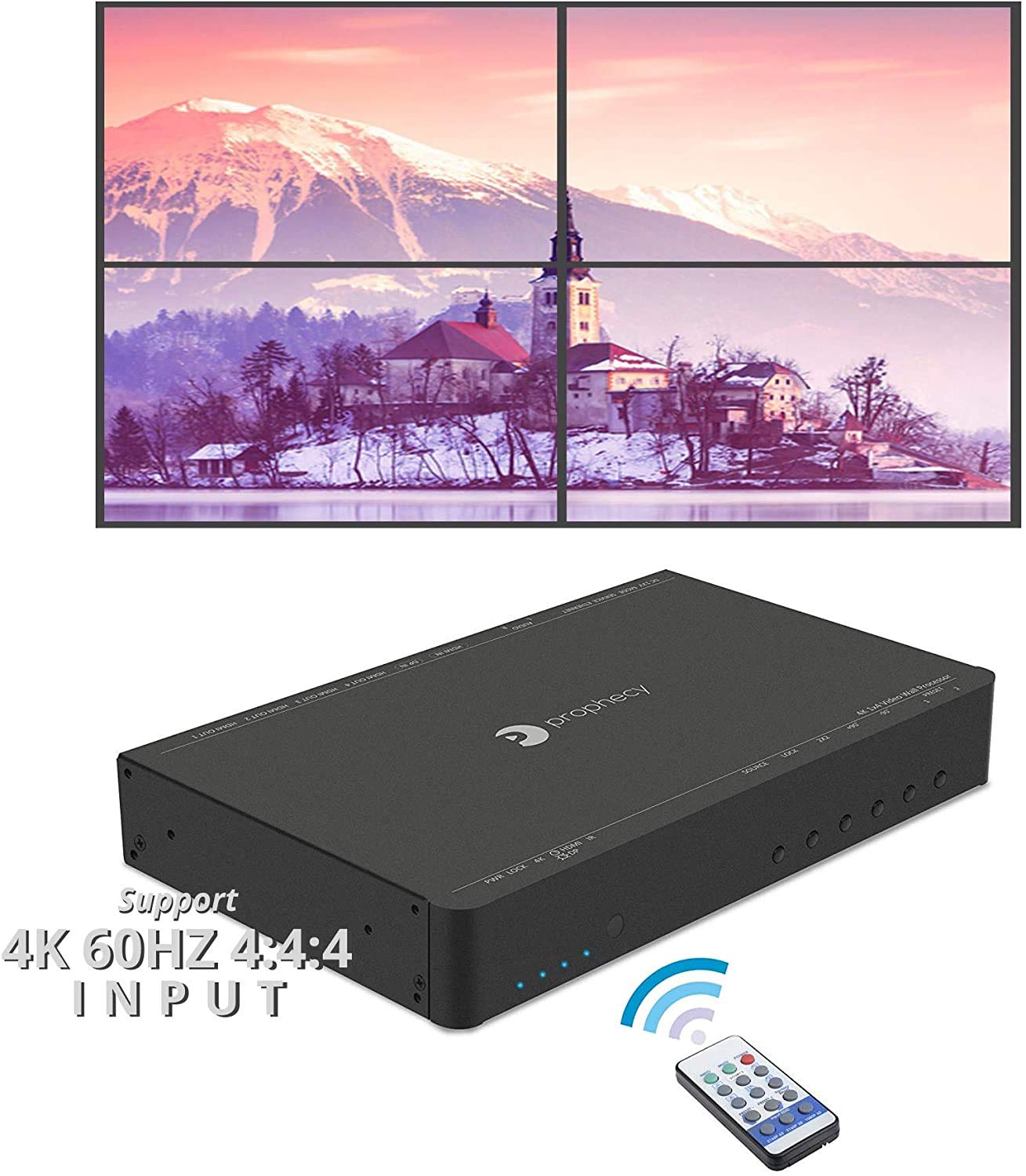 gofanco Prophecy 4K HDMI 2x2 ビデオウォールコントローラー&プロセッサー - 最大4K/60Hz YUV 4:4 HDMIまたはmDP 1.2入力 ベゼル補正 ファンレス カスケード(2x2、1x3、3x1、1x4、4x1、3x3、4x4に対応)