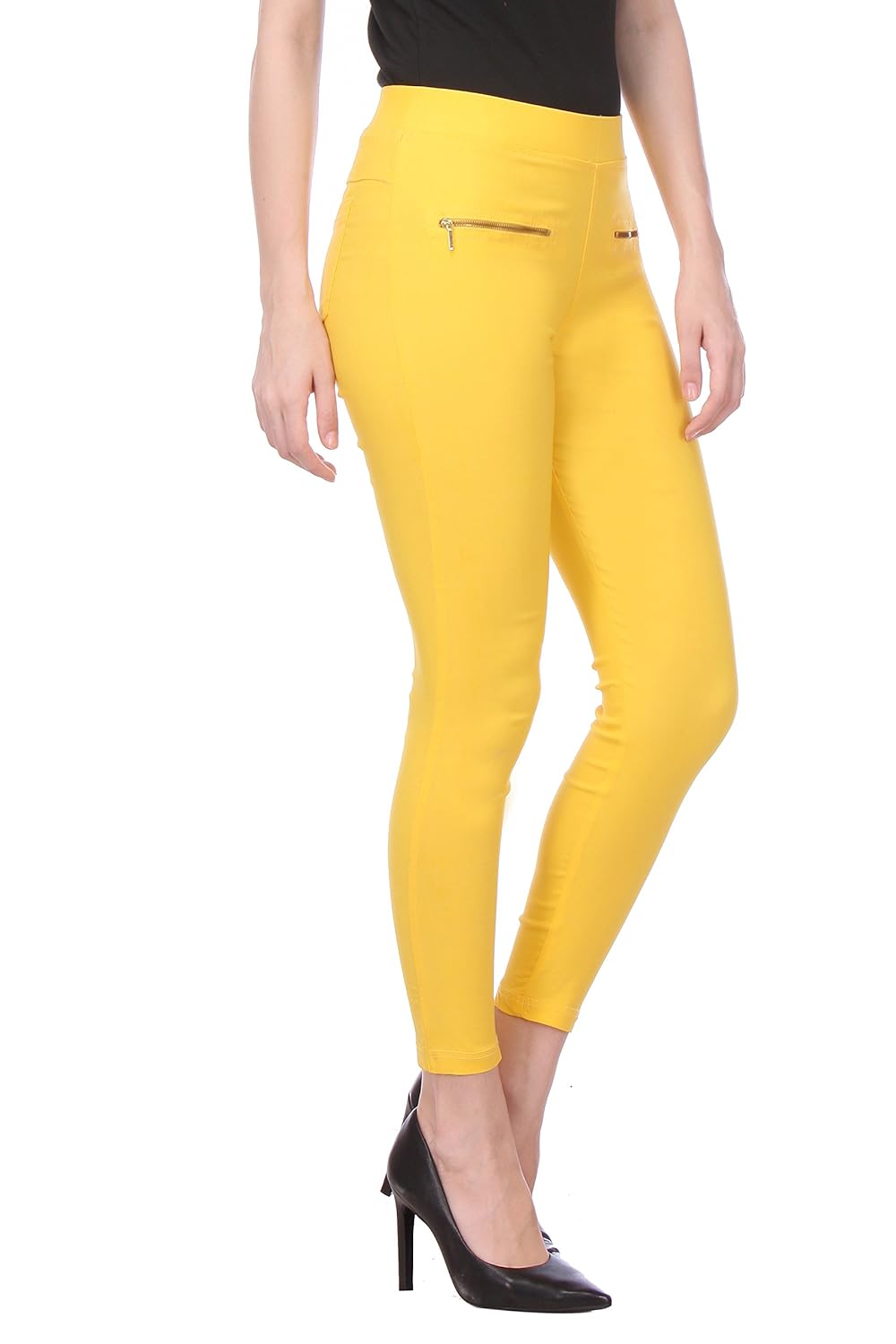deewa yellow single zip jegging