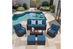 Suvivityse 6 Pieces Wicker Patio Furniture Set Conversations Sets, 2 Outdoor 360° Swivel Rocking Chairs, Patio Swivel Glider Chair with Table and Ottoman for Garden, Poolside, Backyard (Grey)
