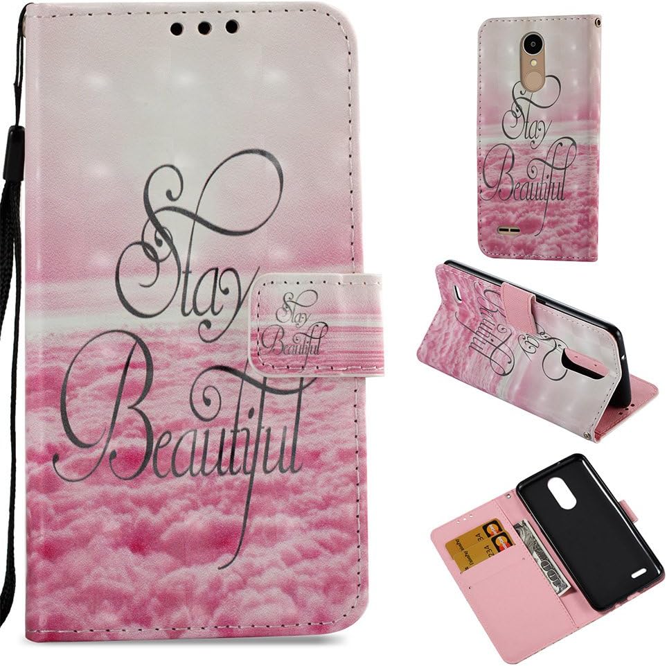 LG Aristo Wallet Case, LG Phoenix 3 Case, LG K8 2017 Case,LG Fortune Case,LG LV3 Case,Voanice PU Leather Flip Folio Cover Card Slots Holder Kickstand Slim Wrist Strap Protective &Stylus-Pink Beautiful