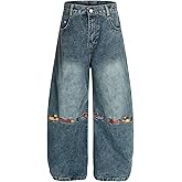Aelfric Eden Dachshund Embroidery Baggy Barrel Jeans Wide Leg Y2K Denim Pants Straight Loose Jeans Streetwear Unisex