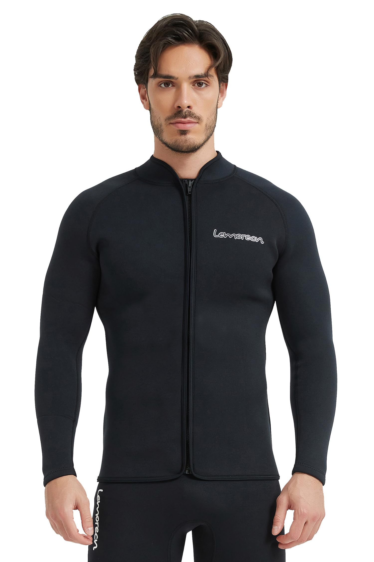 Lemorecn Wetsuit Top Men 3mm Neoprene Wetsuits Jacket Long Sleeve Neoprene Tops for Diving Surfing Swimming Kayaking Snorkeling (UK2031-BLACK-3XL)