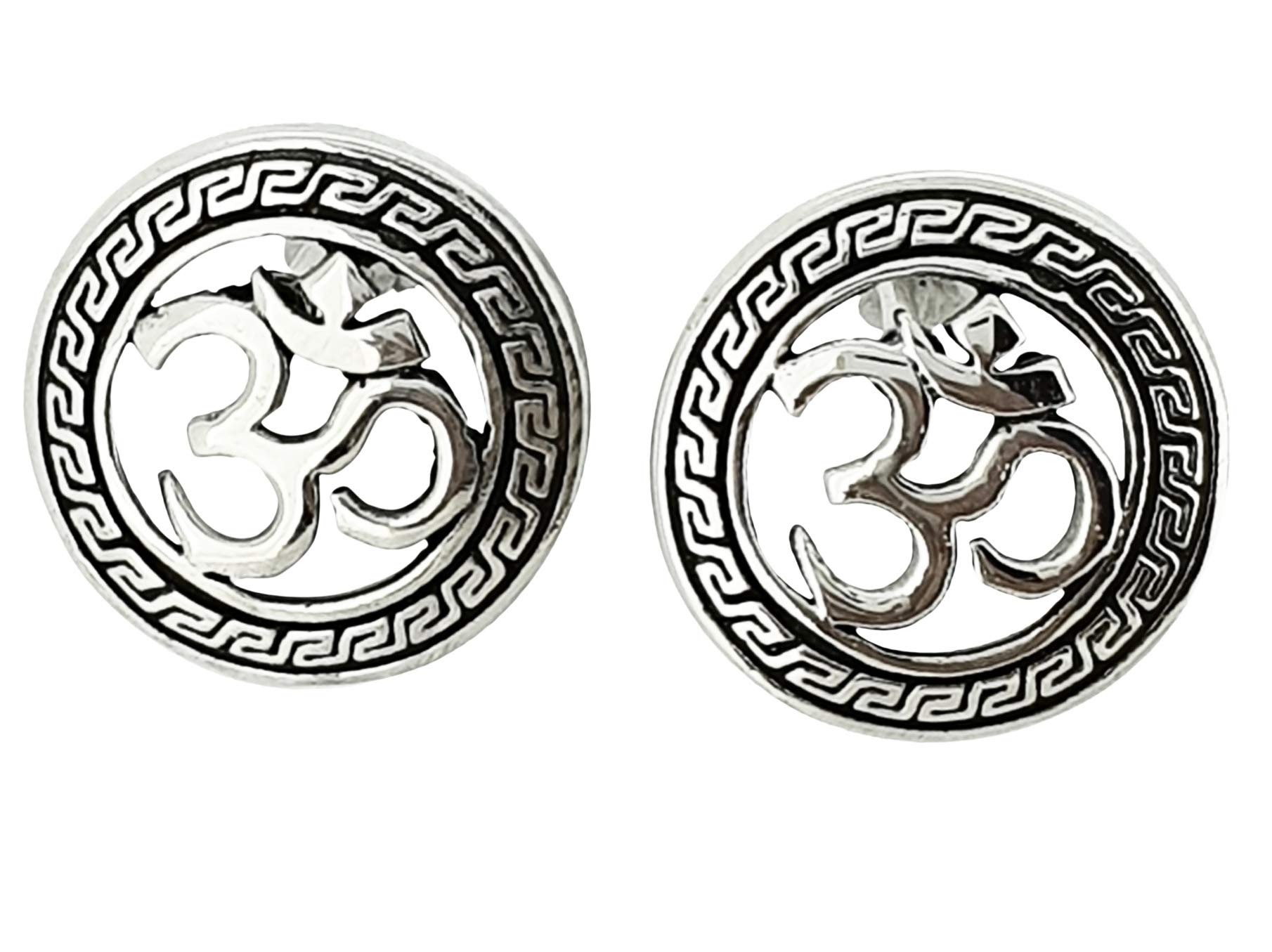 TreasureBay Elegant 925 Sterling Silver Stud Earrings for Women and Girls | Wolf, Elephant, Cross, Aum, Wolf Tree of life, Lotus Earrings (Circle Aum Stud)