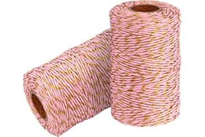 Cotton Twine String Bakers Rope: 2 Roll Twines for Crafts Gift Wrapping - 656 Feet Twine for Kitchen Cooking (29 Gold Wire Pi