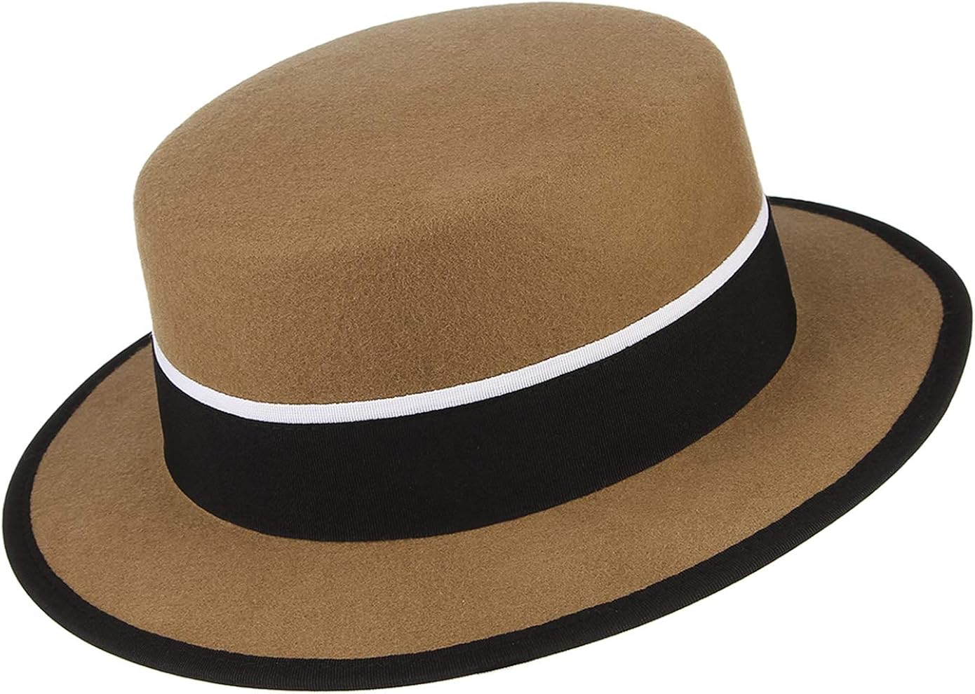 GEMVIE Womens Wool Boater Hat Wide Brim Flat Top Fedora Wool Hat Derby