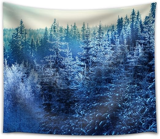 Amazon Com Wall26 Blue Pine Trees Covered In Snow In A Forest Fabric Tapestry Home Decor 68x80 Inches Home Kitchen